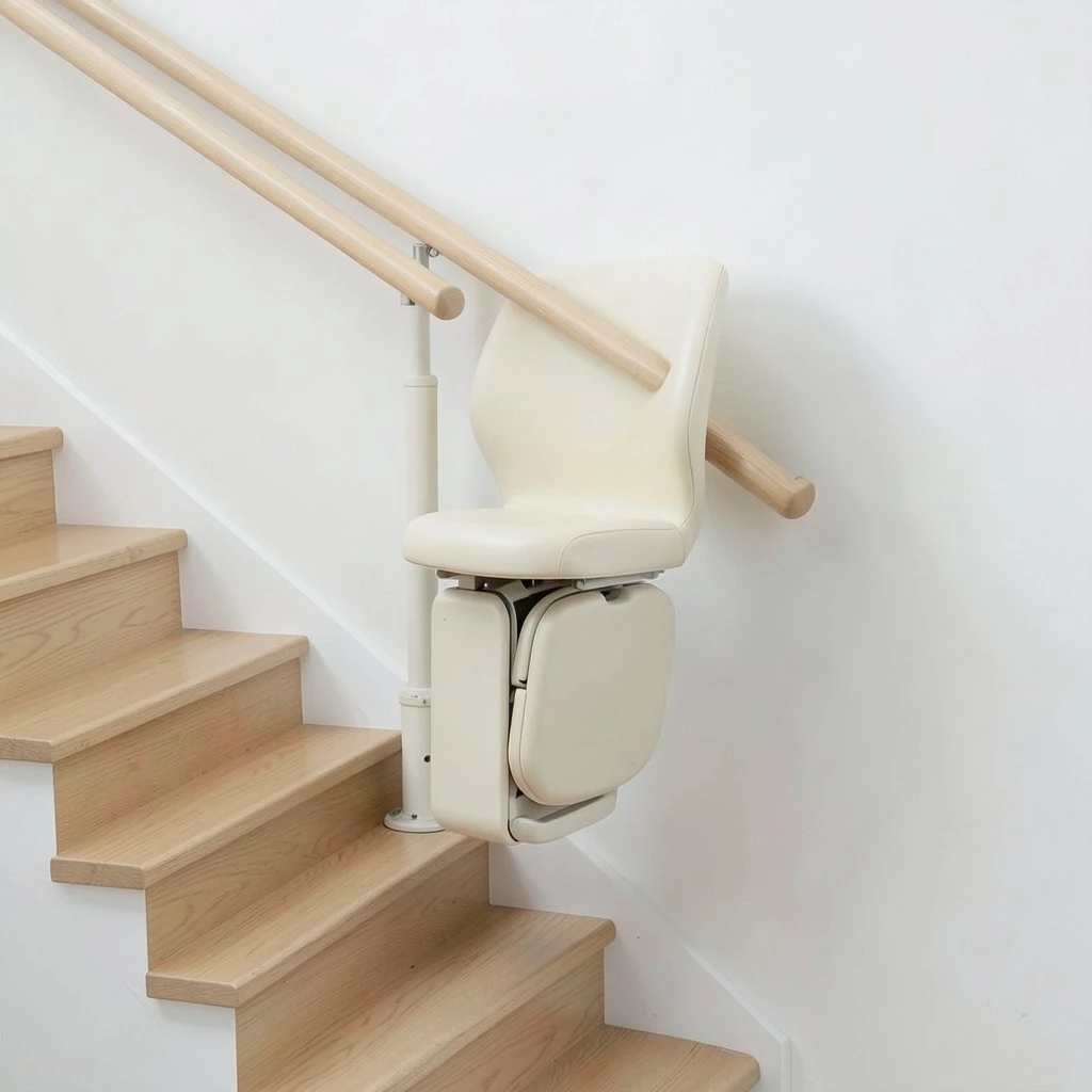 A straight stairlift fitted to a plain staircase