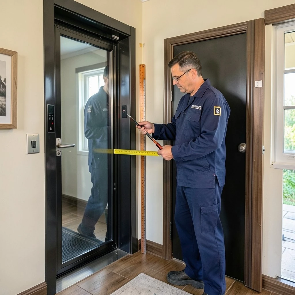 Surveyor measuring a doorway for a home lift