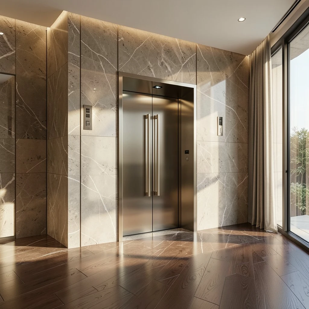 Elegant residential home elevator integrated into a modern interior