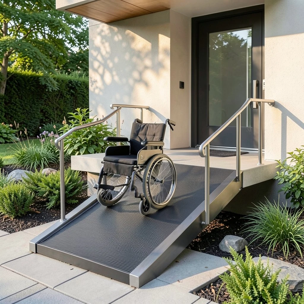 Wheelchair ramp leading to a step-free garden entrance